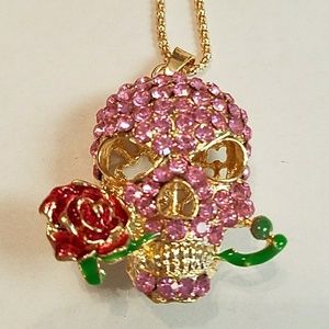 Gorgeous pink Crystal Skull necklace